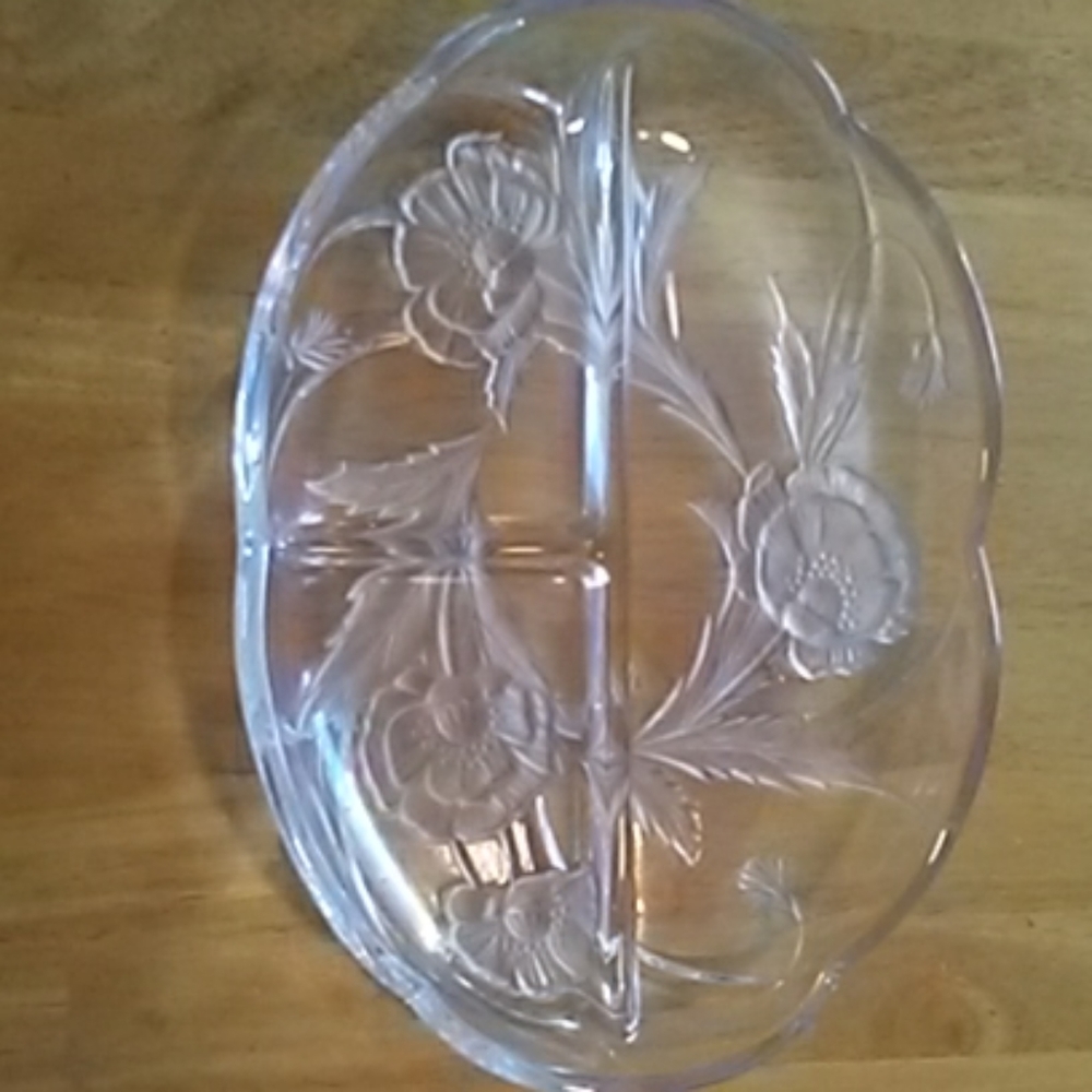Crystal Floral Relish Tray Vintage EUC